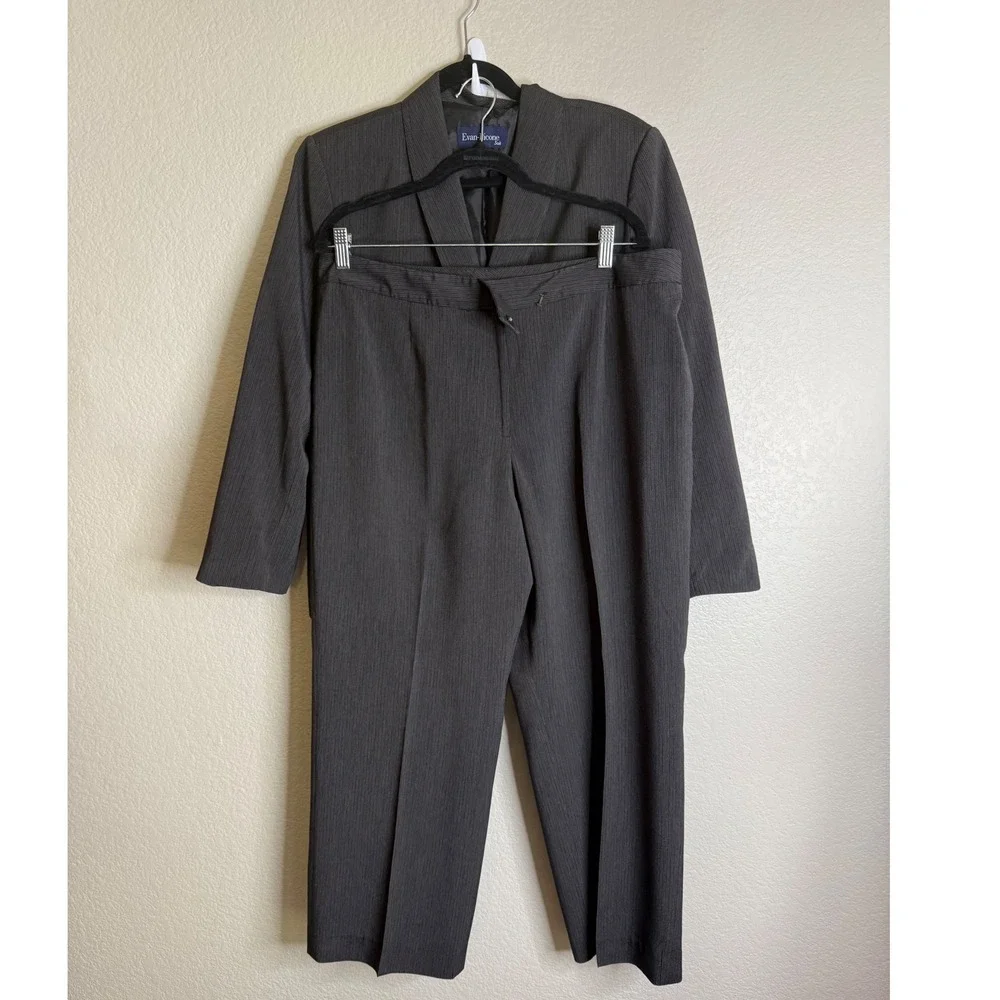Evan Picone Womens 16 Pant Suit Gray Pinstripe Blazer Trousers 2 Piece Set